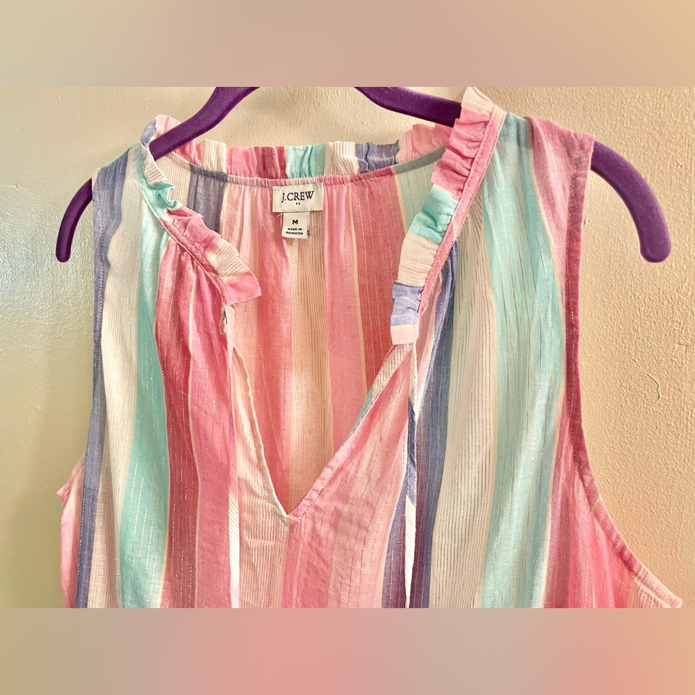 J. Crew Pink, Periwinkle, Turquoise & White Striped Cover-up Dress SIZE MEDIUM - Picture 4 of 9
